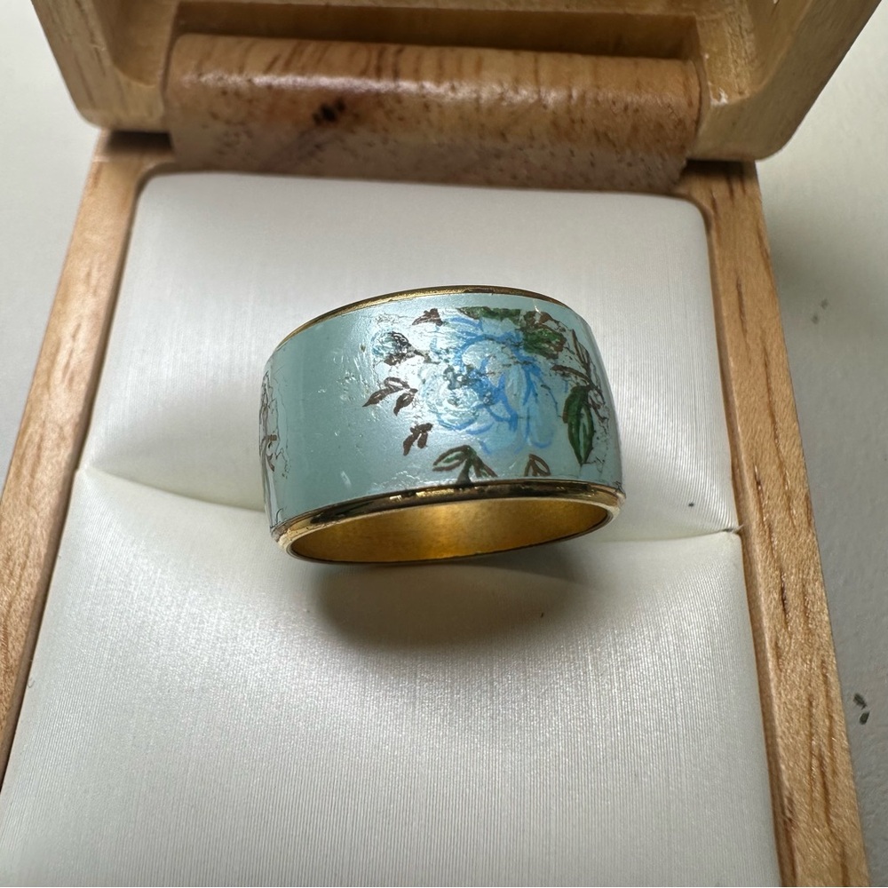 Gold and Blue Floral Women's Ring